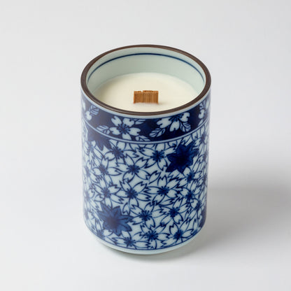 Ume Pattern Japanese Yutori Scent Candle with wooden wick, hand poured lacquer ware tea cup