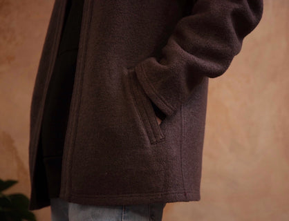 AKASHI-KAMA Kimono Pocket Style Jacket | Brown Boiled Wool Noragi Japanese Streetwear Shirt