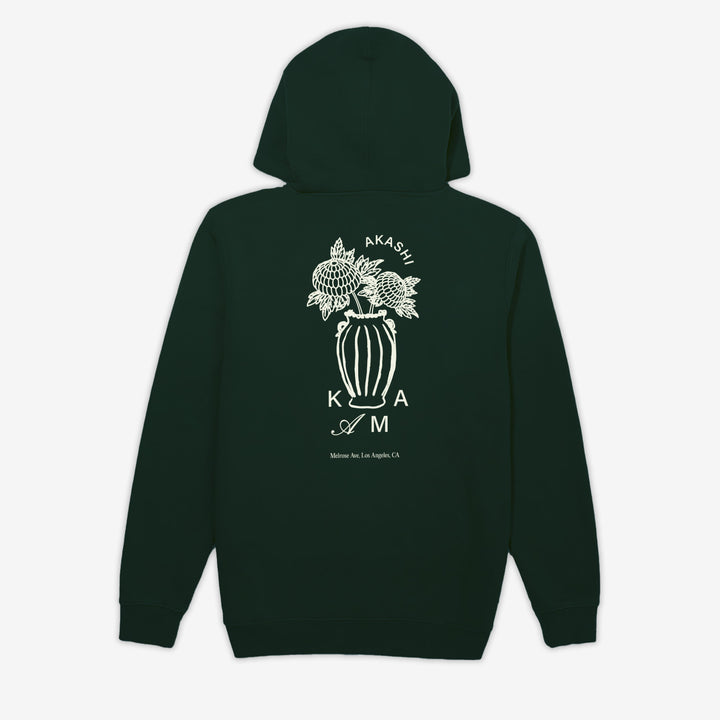 LA Script Nori Green Garment Dye Graphic Print Hoodie | AKASHI-KAMA Sweatshirt Made in USA Streetwear