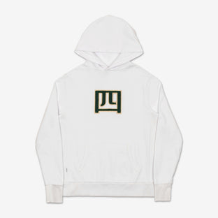 Yonsei Chenille Kanji Patch AKASHI-KAMA Hoodie in White | Streetwear Garment Dye Sweatshirt Made in USA