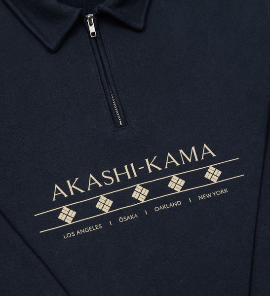 AKASHI-KAMA diamond pattern on a quarter zip pullover sweatshirt