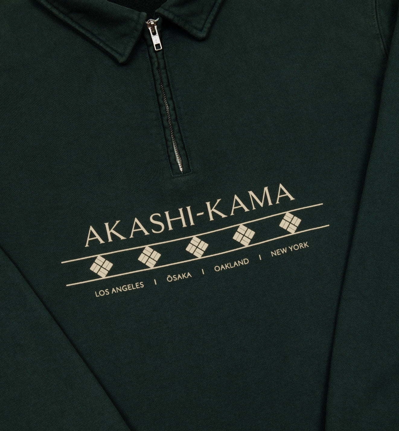 AKASHI-KAMA diamond pattern on a quarter zip pullover sweatshirt