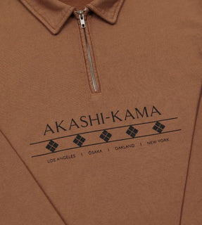 AKASHI-KAMA diamond pattern on a quarter zip pullover sweatshirt