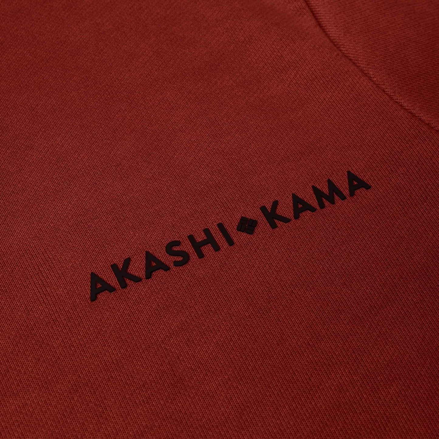 AKASHI-KAMA Stamped Logo Hoodie in Ember Red | Streetwear Garment Dye Silicone Logo Made in USA Sweatshirt