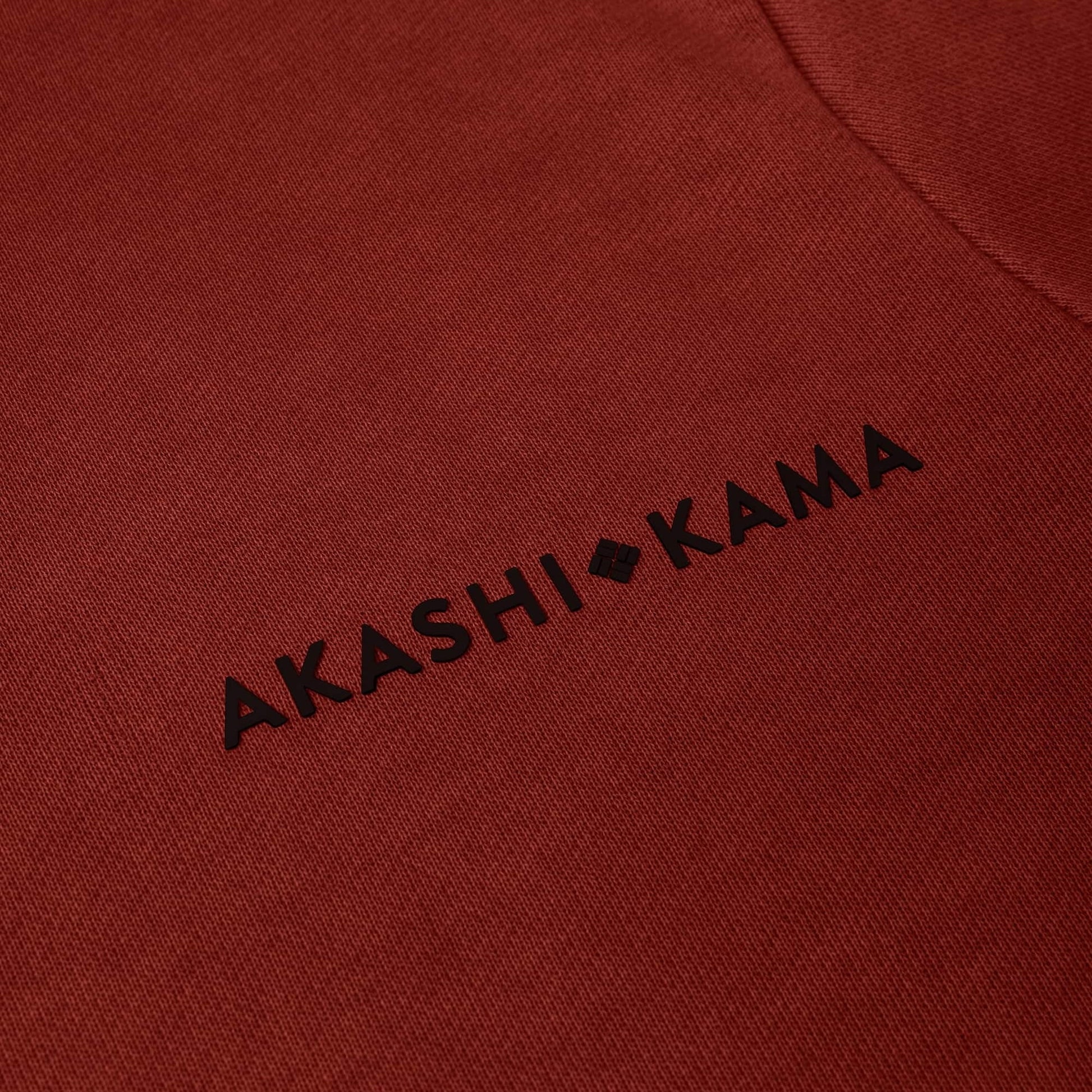 AKASHI-KAMA Stamped Logo Hoodie in Ember Red | Streetwear Garment Dye Silicone Logo Made in USA Sweatshirt