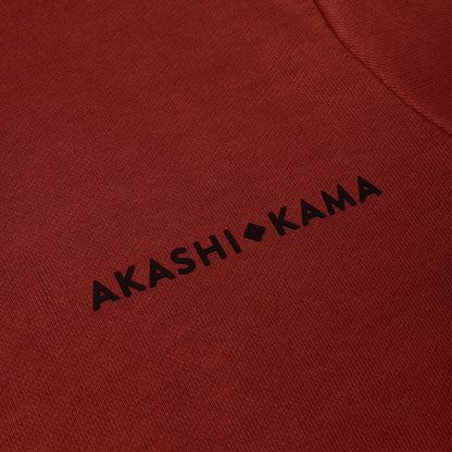 AKASHI-KAMA Stamped Logo Hoodie in Ember Red | Streetwear Garment Dye Silicone Logo Made in USA Sweatshirt