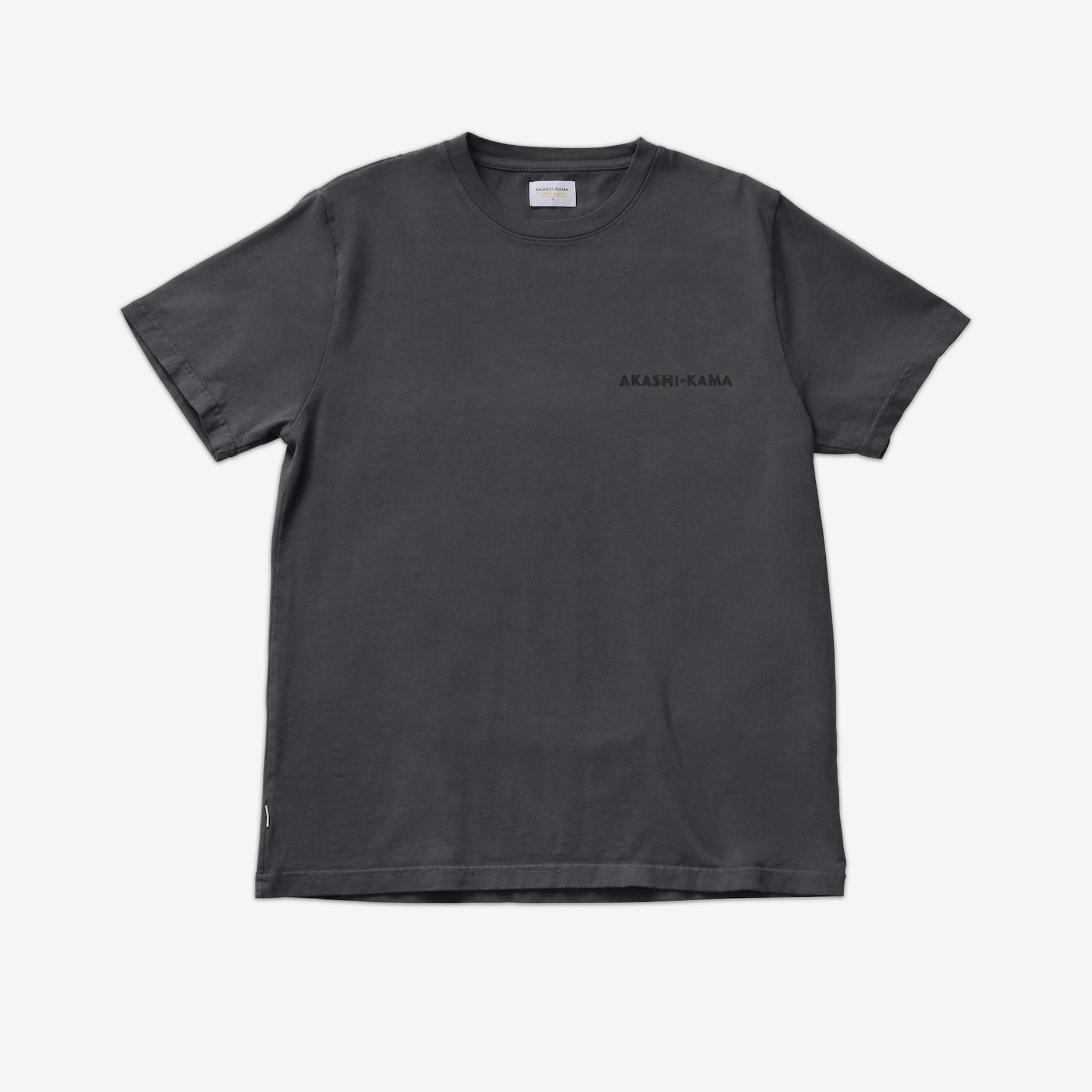 Stamped Logo AKASHI-KAMA Tee in Slate | Streetwear Garment Dye Shirt Made in USA