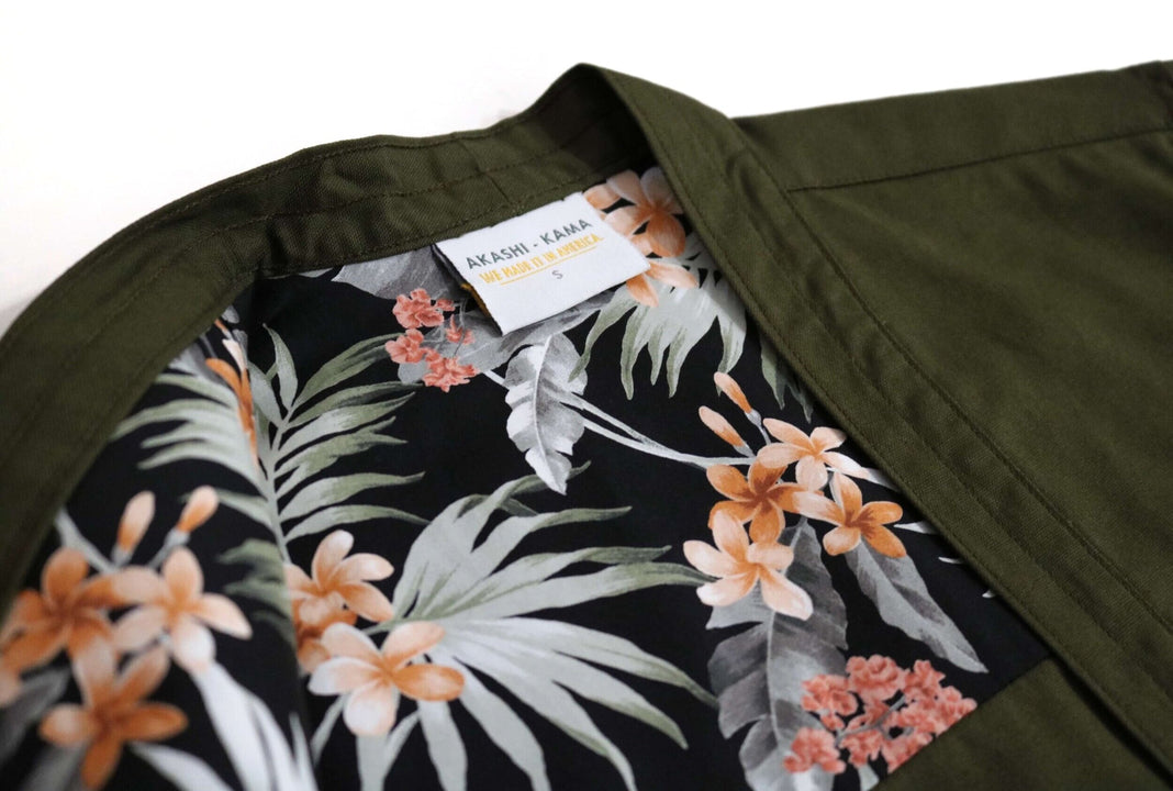 Japanese Streetwear AKASHI-KAMA Kimono Jacket Army Green Noragi 