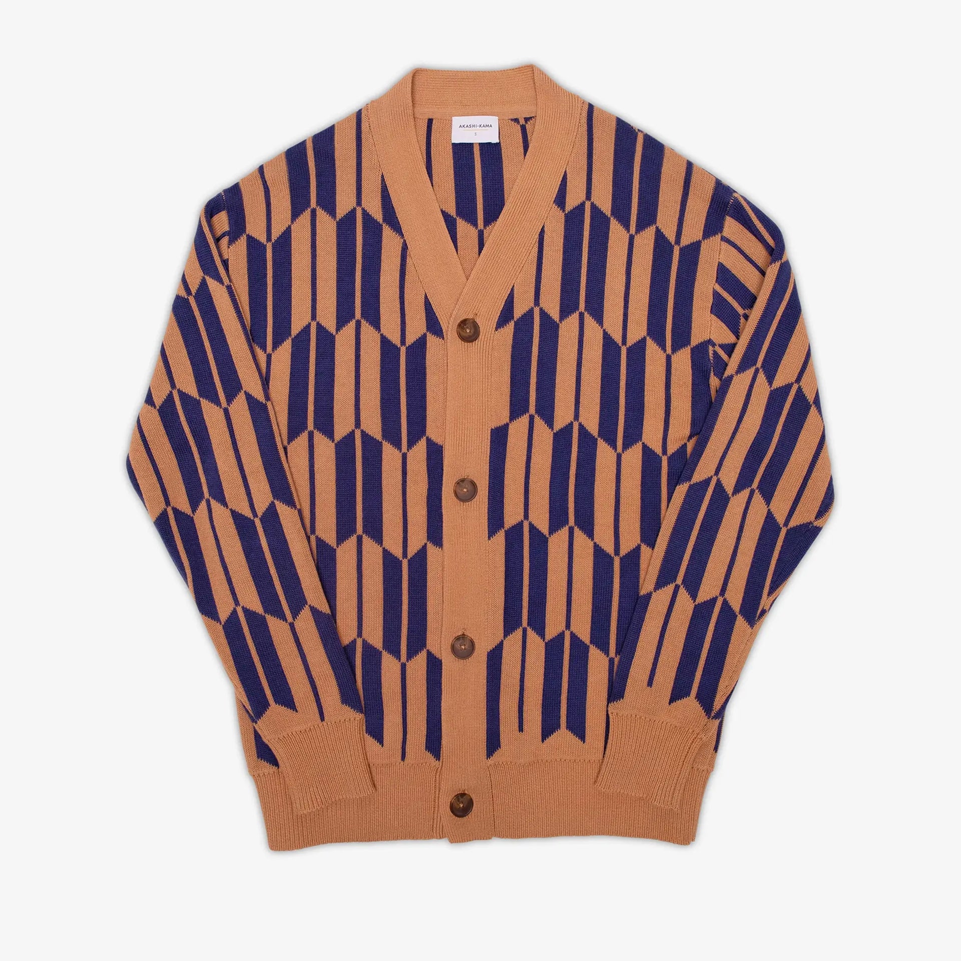 Arrow Cardigan Sweater - Navy/Caramel